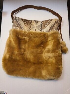 Atenti Faux Fur Brown Tote Shoulder Bag